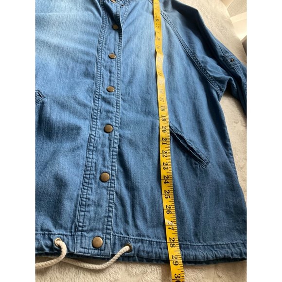Life in Progress Sz Medium Women Jean Denim Parka Utility Jacket Chambray Hooded - Picture 6 of 8